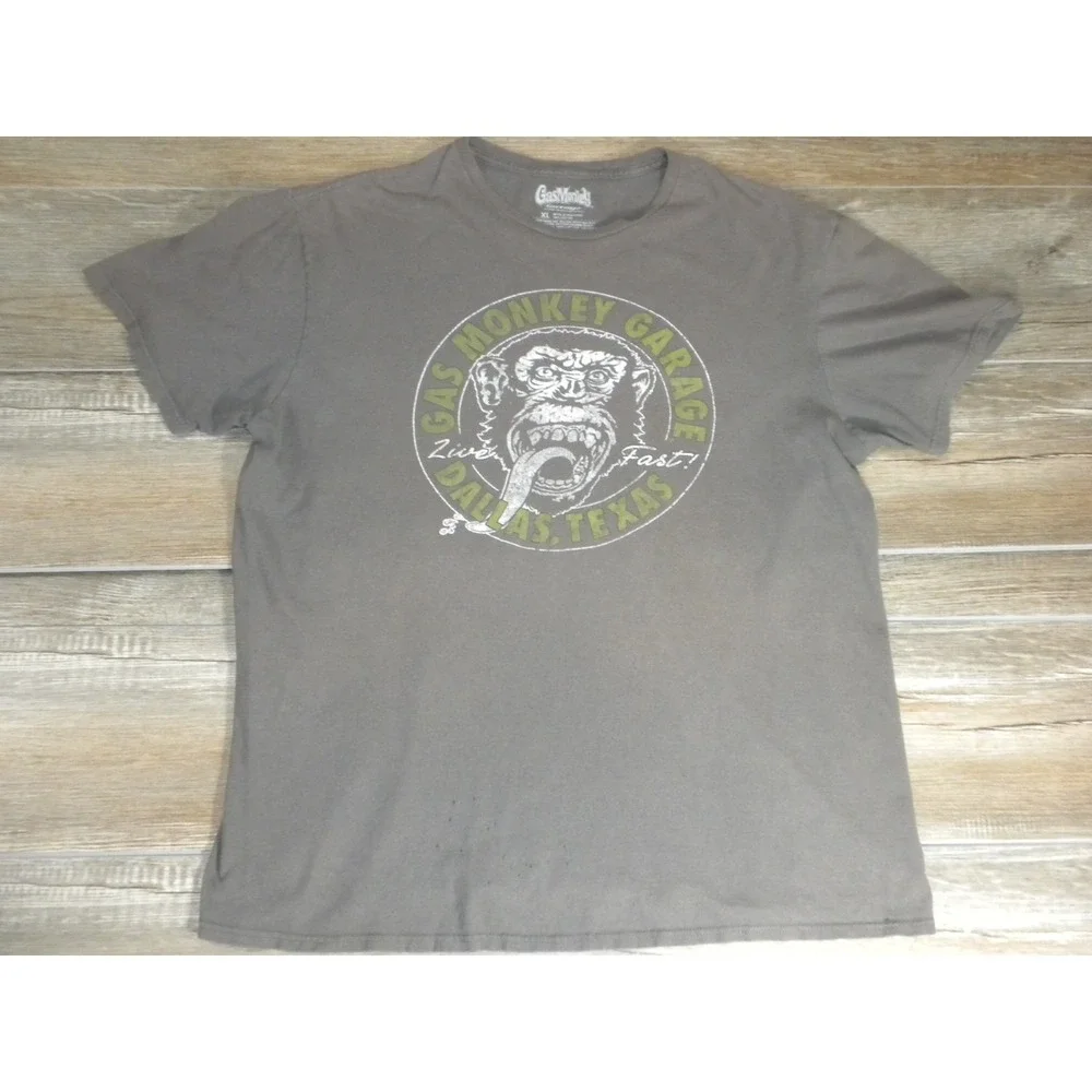 Gas Monkey Garage T-shirt XL Gray Blood Sweat Beers Custom Cars Dallas Grunge